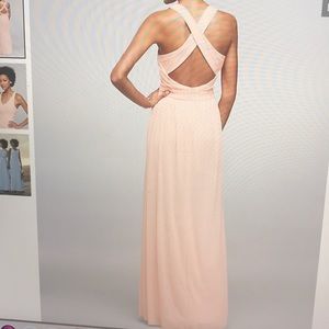 Mesh Long Bridesmaid Dress with Crisscross Back
